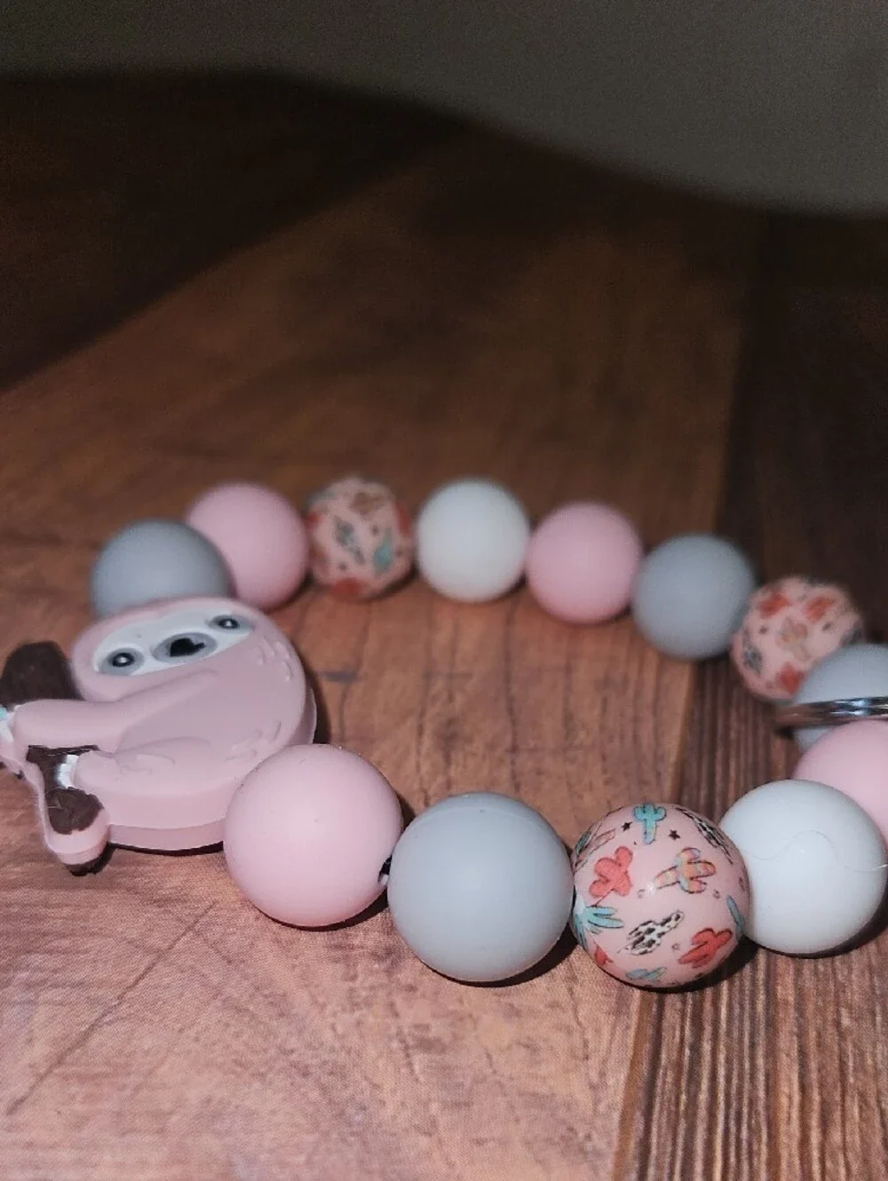 Silicone Sloth Beaded Wrist Keychain New